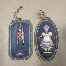 Russian Toy Soldier &amp; Doll Nutcracker Embossed Hand Painted Ornaments 4¼... - $9.89