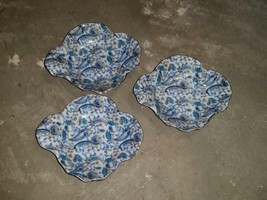 3qty LEFTON Blue Paisley Oval Bowls 2349 Scalloped Dishes Nut Dish - £19.98 GBP