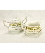 Footed Porcelain Creamer &amp; Sugar Bowl, 6-Sided Diamond Shape, Vintage Ge... - $33.42 CAD