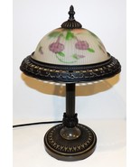 STUNNING REVERSE HAND-PAINTED GLASS PURPLE FLORAL TABLE LAMP WITH METAL ... - $1,677.11 MXN