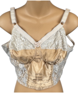 Vintage 1940s Tan Satin Lace Longline Bra Lingerie Bralette Girdle Top S... - $1,427.73 MXN