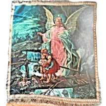 Soft Tapestry Afghan Throw Holy Guardian Angel Children Crossing River USA - £33.81 GBP