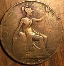 1906 Uk Gb Great Britain One Penny Coin - £1.45 GBP