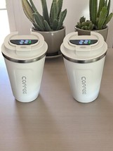 Set of 2 Dark White Stainless steel Coffee Mug with Temp. Display 380ml - $456.55 MXN