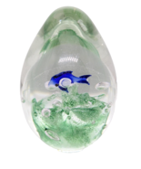 Dolphin In Sea Vintage Hand Blown Glass Egg Tear Drop 4” Tall Paperweight - $12.17 CAD