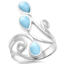 Sterling Silver Natural Larimar Wrap Around Spiral Ring - £38.84 GBP