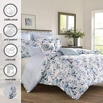 Laura Ashley Chloe Blue 3-PC Queen Duvet Set Comforter Cover Floral New - £93.88 GBP