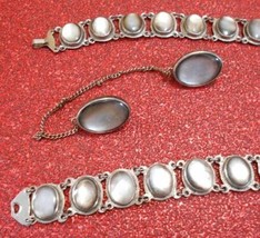 Lot Vintage Abalone Bracelets + Collar Chain, 900 Silver Jewelry Indonesia 1950s - £54.40 GBP