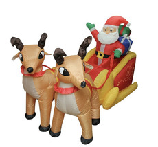 6&#39; Inflatable Lighted Santa&#39;s Sleigh With Reindeer (As) - £134.94 GBP