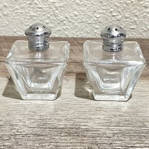 Vintage Irice Clear Glass Tapered Square Salt And Pepper Shakers Set Metal Lids - £5.53 GBP