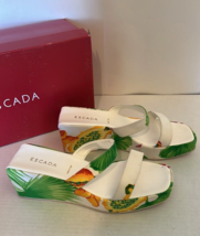 Escada Floral Tropical Beach White Wedge Sandals Size 9.5 With Bag And B... - $46.39