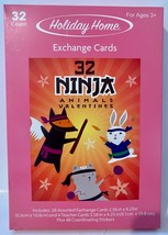 Holiday Home NINJA ANIMALS Valentines with Coordinating Stickers - 32 Pack NEW - £3.13 GBP