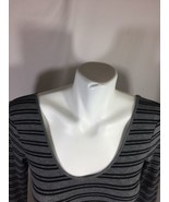 Express Women Gray Black Striped Blouse Size XS  Slim Fit scoop neck - £21.93 GBP
