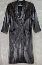 Avanti Jacket Womens Small Black Leather Copper Floral Print 90s Vintage Trench - £39.56 GBP