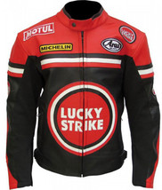 Lucky Strike Classic White/Red Biker Motorbike/Motorcycle Leather Jacket All Siz - $179.00