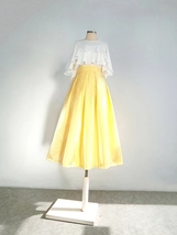 YELLOW Satin Pleated Midi Skirt Outfit Women Custom Plus Size Party Skirt image 4