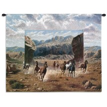34x26 RUNNING HORSES Stallion Herd Canyon Western Tapestry Wall Hanging  - $82.00