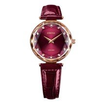 FACET BRILLIANT Cut Rose GP Swiss Quartz Watch 15mm Band -Burgundy Dial - $474.99
