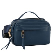 Triple Zip Top Handle Fanny Pack Belt Bag Sling Bag Navy Blue - $38.61