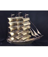 Vintage Brass Clipper Sailing Ship Wall Decor 24&quot; Tall Mid Century - £99.91 GBP