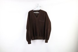 Vintage 70s Streetwear Mens Size Medium Blank Velour V-Neck Sweater Brown USA - £79.09 GBP