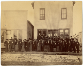 CIRCA 1880&#39;S 9.5X7.5 Antique Photo Group People Standing In Front of Buildings - £43.69 GBP