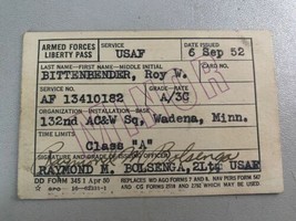 1952 U.S. ARMED FORCES LIBERTY PASS, NAMED AND UNIT MARKED - $20.57