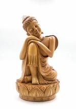 8&quot; Wood Carving Handmade Thinking Buddha Statue | Handmade | Home Decor - £150.73 GBP