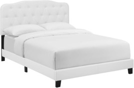 White Queen Platform Bed With Amelia Tufted Upholstery From Modway. - £145.47 GBP