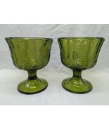 Set Of (2) Vintage MCM Green Glass Bowl Cup Goblet Grape Design 5 1/4&quot; X... - $40.74 CAD