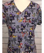 Disney Scrub Top Halloween Small  Mickey Pluto Donald Duck Gray Uniform ... - €13,11 EUR