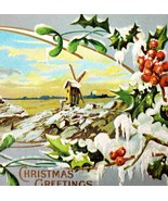 Christmas Greetings 1910s Postcard Embossed Windmill Winter Scene PCBG6B - $34.16 CAD