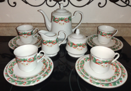 15pc Sango China Noel 8401 Coffee/Tea Pot Service For 4 Cream Sugar Cup Saucer - £77.84 GBP