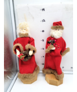 Santa &amp; Mrs. Claus  with faux Fur Lining on Wood Stands (set of 2) Chris... - $22.00
