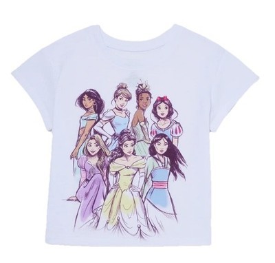 Girls Disney Princess Character Short Sleeve PJ Shirt Pull Over White Si... - $9.99
