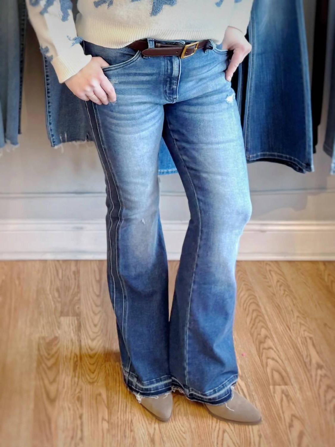 Kancan High Rise Flare W/ Side Panel Dark Wash - $47.00
