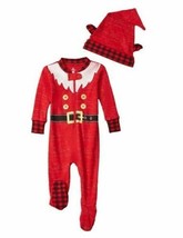 Petit Lem Infant Baby Outfit Christmas Costume Elf Hat Footed Romper One Piece - £15.97 GBP