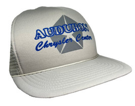 Vintage Audubon Chrysler Center Hat Cap Snap Back Gray Mesh Trucker Car Dealer - £15.47 GBP