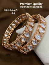 Gold Plated Indian Bollywood Style Kundan Bangle Polki Bracelet Jewelry Set - £98.69 GBP