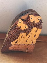 Estate Carving Dans Handcrafted in Vietnam Wood Owl OWLS Puzzle Box – marked on  - £15.49 GBP
