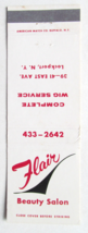 Flair Beauty Salon - Lockport, New York 20 Strike Matchbook Cover Match Wig NY - £1.58 GBP