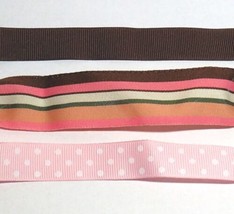 3 PC Lot STERLING SILVER Brown And Pink Polka Dots Stripe Ribbon Bracelets - £21.72 GBP