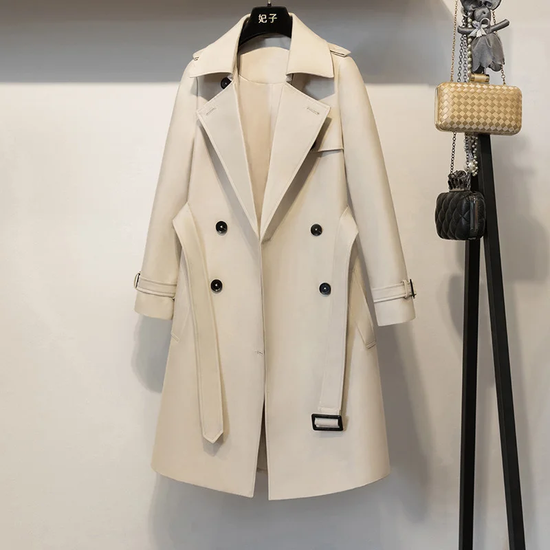  Autumn Long Casual Woman Double Breasted Trench Coat Loose With Belt Overcoat W - £185.77 GBP