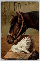 Precious Horse and White Dog Artist Signed A Muller Postcard D26 - $6.95