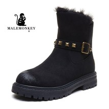 Women Chunky Boots Suede Winter Warm Cotton Shoes Black Snow Boots Platform Non  - £82.81 GBP