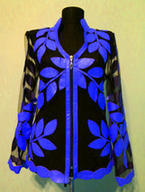 V Neck Blue Zip Short Genuine Leather Leaf Jacket Womens All Colors Size... - £175.91 GBP