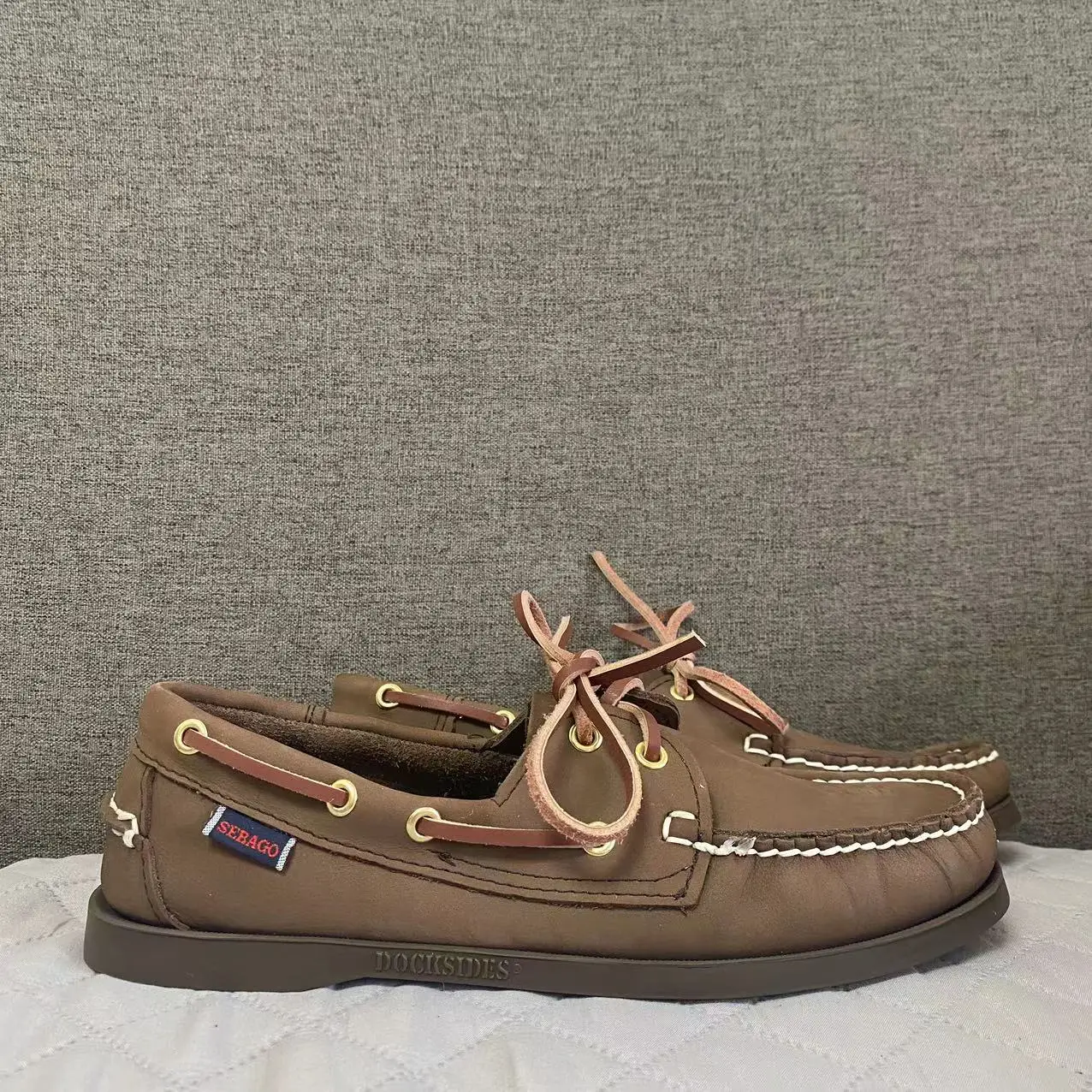 Men authentic sebago docksides shoes premium leather moc toe lace up boat shoes ab019 thumb200