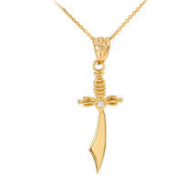 14K Solid Gold Arabian Scimitar Barbarian Sword Diamond Pendant Necklace - £142.25 GBP+