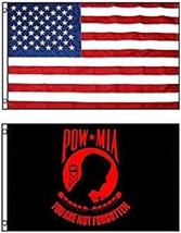 3x5 Usa American Flag &amp; Pow Mia Red Powmia Flag 3&#39; X 5&#39; Wholesale Lot Flags - £22.01 GBP