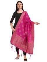Women&#39;s Scarf Dupatta Woven Banarasi Silk Zari Wrap Shawl Color-Hot Pink - £13.71 GBP